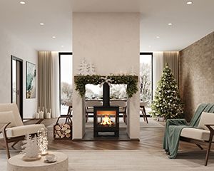 The Woodland double-sided woodburning stove from Mendip Stoves