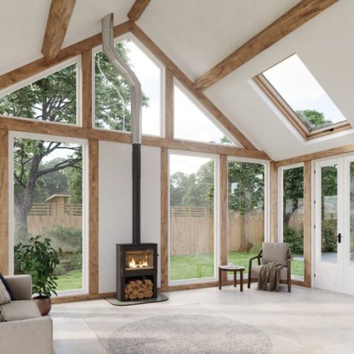 Mendip’s new Ashcott-Wide wood burner offers a spectacular view of the flickering flames 