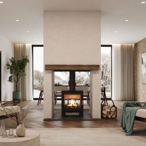 The Woodland double-sided woodburning stove from Mendip